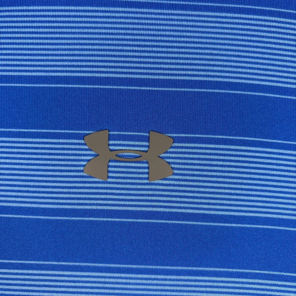 Under Armour, Blue Stripes, Loose, Heat Gear, Polo Short Sleeve, Shirt Size L - Picture 4 of 12